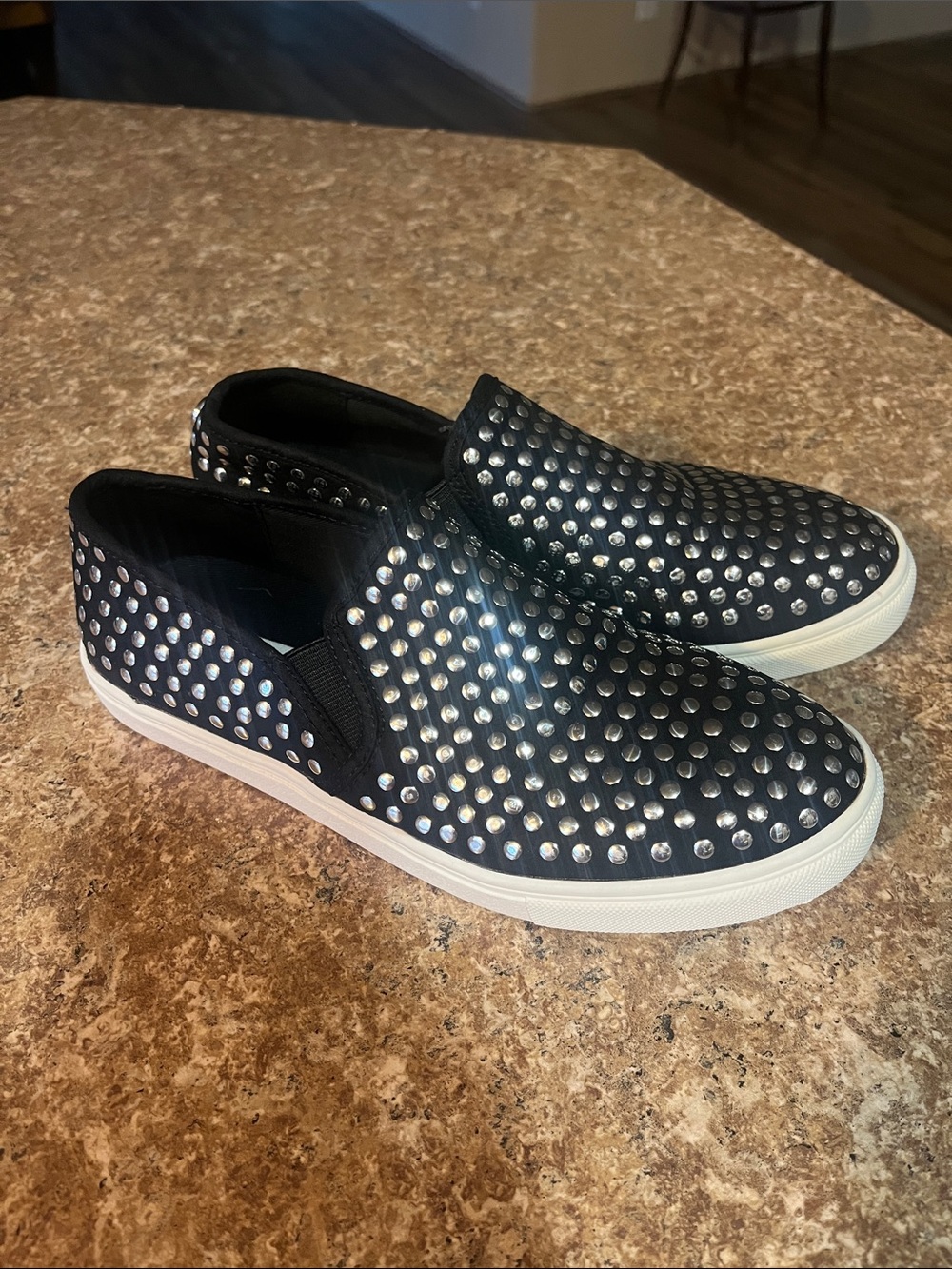 Steve Madden Black Slip-On Sneakers with Silver Studs